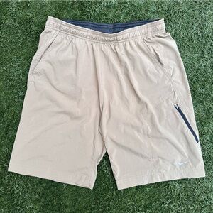 Nike Swoosh Logo Muted Tone Athleisure Shorts Elastic Waist Zip Pocket Comfy Lrg